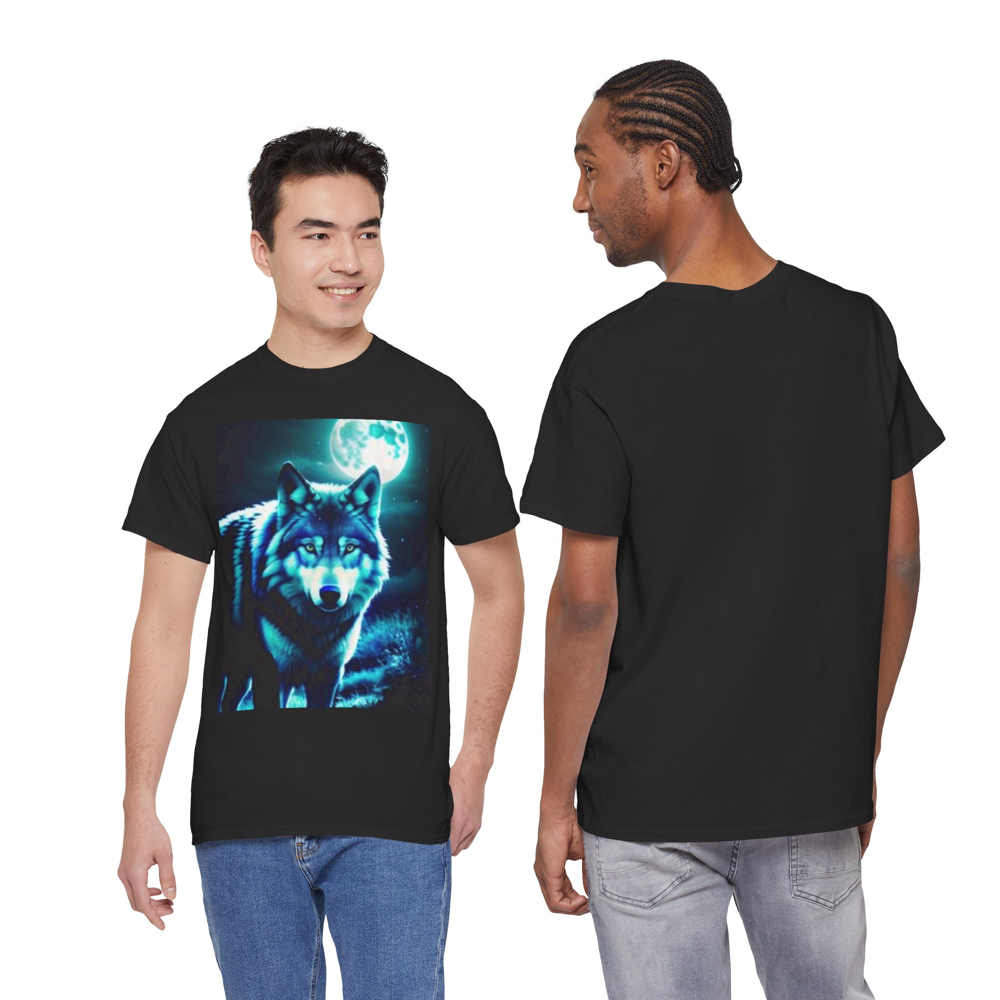 Wolf Moon T-Shirt — Blue Neon Wolf Graphic Tee