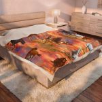 Velveteen Plush Blanket — Running Horses Sunset Print Cozy Throw for Horse Lovers