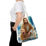 Inspirational Jesus Tote Bag, Beach Bag, Reusable Shopping Tote, Gift for Christians, Faith-Based Accessory, Eco-Friendly Bag