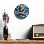 Stained Glass Lighthouse Acrylic Wall Clock — Nautical Coastal Decor