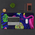 Tropical Flamingo Desk Mat — Pineapple & Palm Leaves Gaming/Office Desk Pad