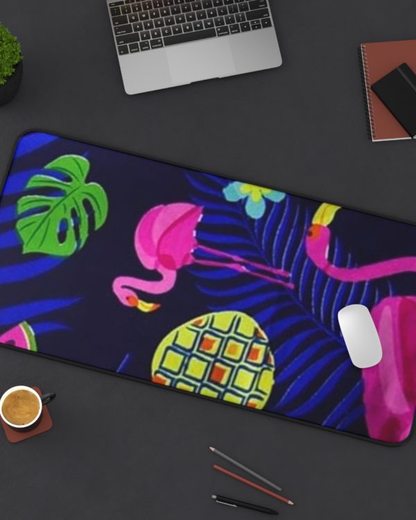Tropical Flamingo Desk Mat — Pineapple & Palm Leaves Gaming/Office Desk Pad