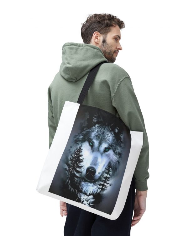 Wolf Forest Tote Bag — Mystical Moonlit Wolf Graphic Tote