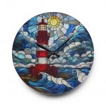 Stained Glass Lighthouse Acrylic Wall Clock — Nautical Coastal Decor