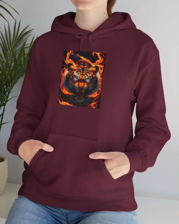 Flaming Tiger Hoodie — Fiery Bengal Face Graphic Sweatshirt