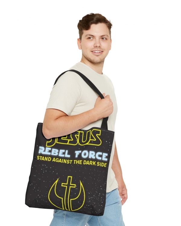 Jesus Rebel Force Tote Bag — "Stand Against the Dark Side" Christian Star Wars-Inspired Tote