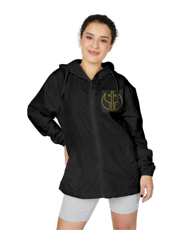 Emblem Windbreaker Jacket — Neon Yellow Crest Full-Zip Hooded Shell