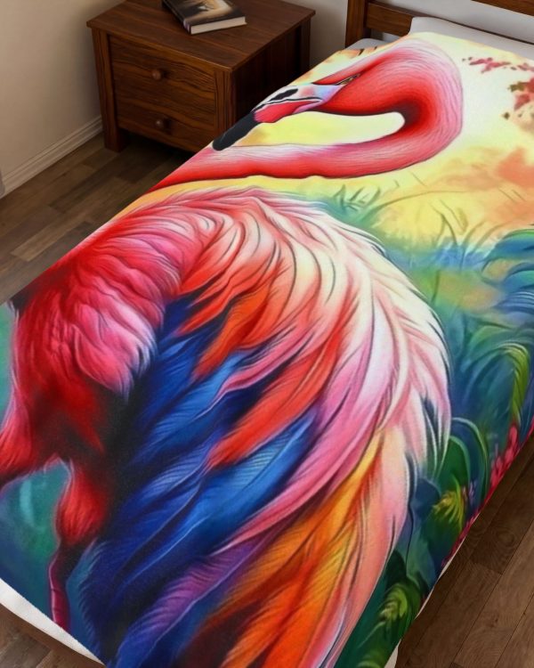Velveteen Plush Blanket — Colorful Tropical Flamingo Throw Blanket