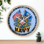 Navy Emblem Wall Clock — Patriotic US Navy Flag & Eagle Military Decor