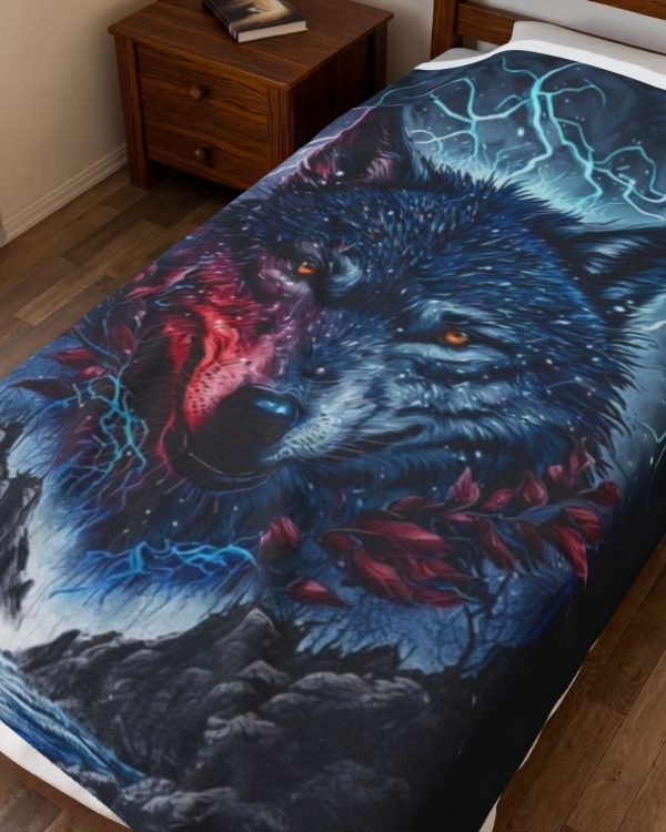 Mystic Wolf Velveteen Plush Blanket – Electric Night Forest Design