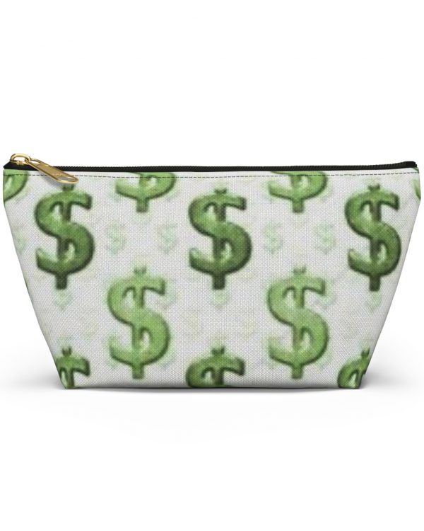 Money Symbol Accessory Pouch — Cosmetic & Coin Zip Pouch with Dollar Sign Print