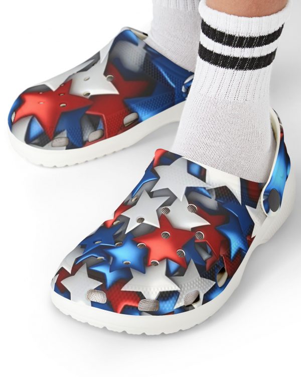 Kids Star-Spangled EVA Foam Clogs — Red White Blue Patriotic Slip-On Shoes