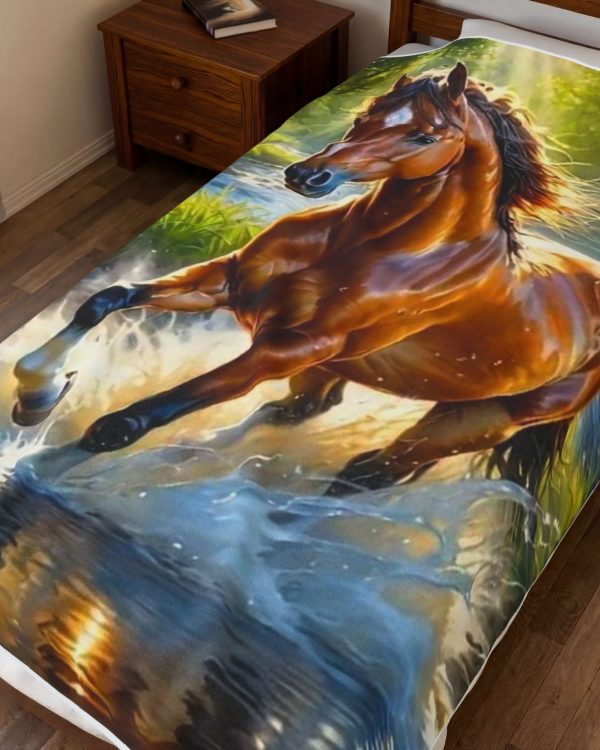 Horse Plush Blanket – Galloping Stallion Velveteen Throw