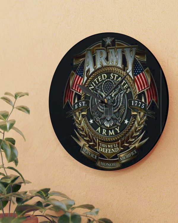 U.S. Army Emblem Acrylic Wall Clock — Military Pride Home Decor