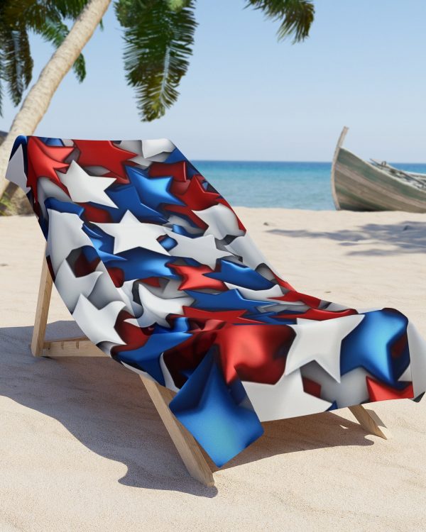 Patriotic Red White & Blue Stars Beach Towel – 4th of July Pool & Summer Towel