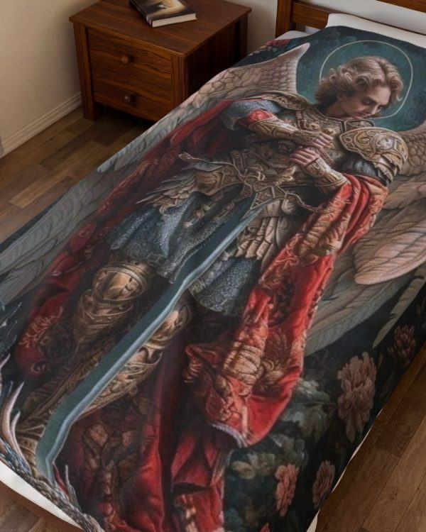 Archangel Michael Velveteen Plush Blanket — Gothic Saint Warrior Decorative Throw