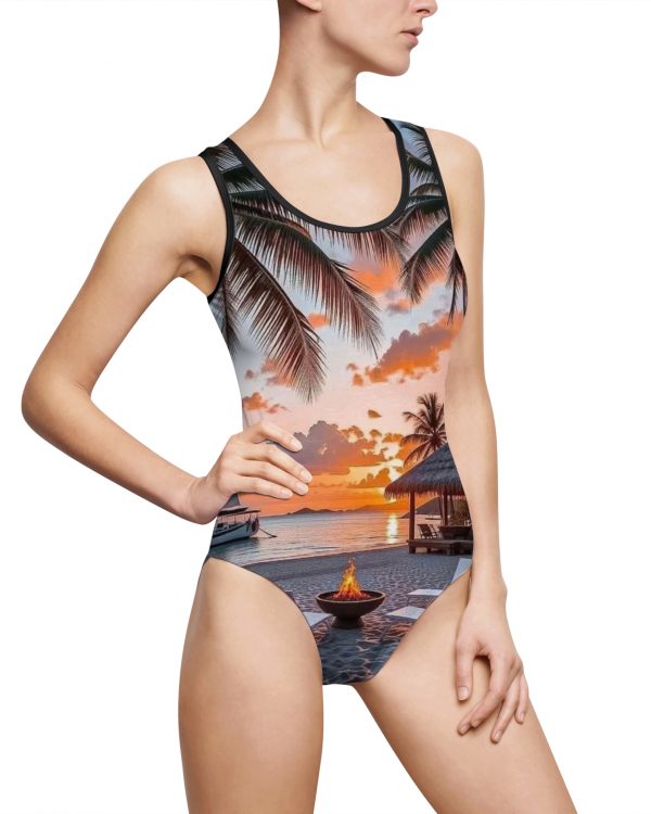 Tropical Sunset One-Piece Swimsuit — Beach Sunset Palm Print