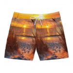 Sunset Beach Swim Shorts — Tropical Ocean Sunset Print