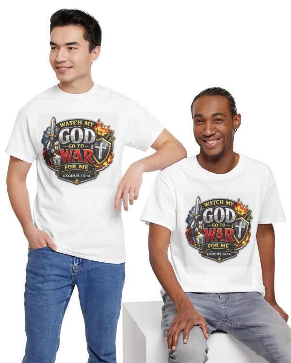 Christian Armor T-Shirt - "Watch My God Go to War for Me" Faith Tee (Exodus 14:14)
