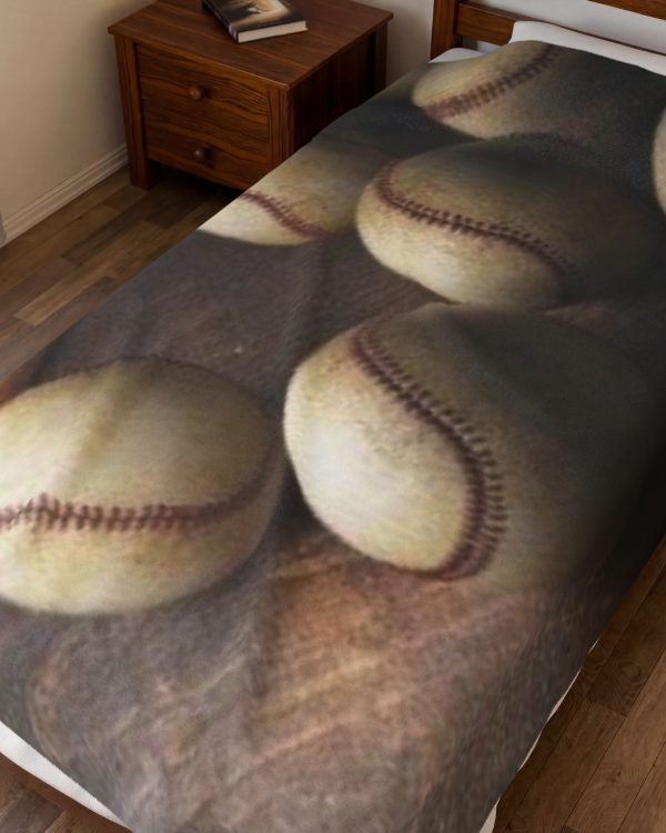Baseball Velveteen Plush Blanket - Vintage Game Ball & Bat Throw