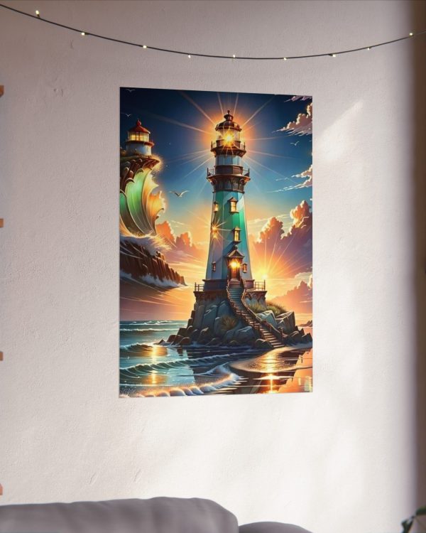 Lighthouse Sunset Matte Poster — Coastal Nautical Wall Art