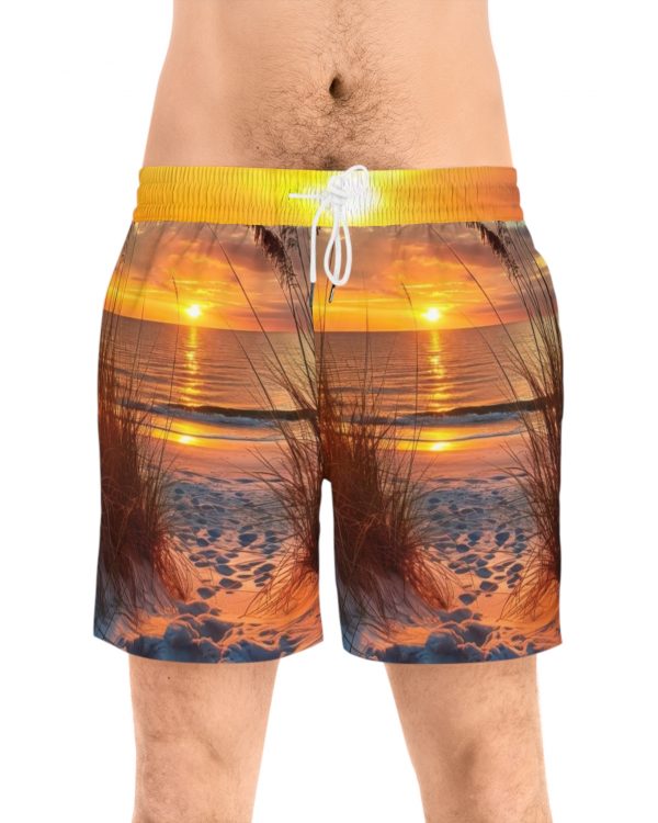 Sunset Beach Swim Shorts — Tropical Ocean Sunset Print
