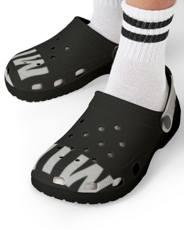 Kids Black EVA Foam Clogs — Bold White Text Graphic Slip-On