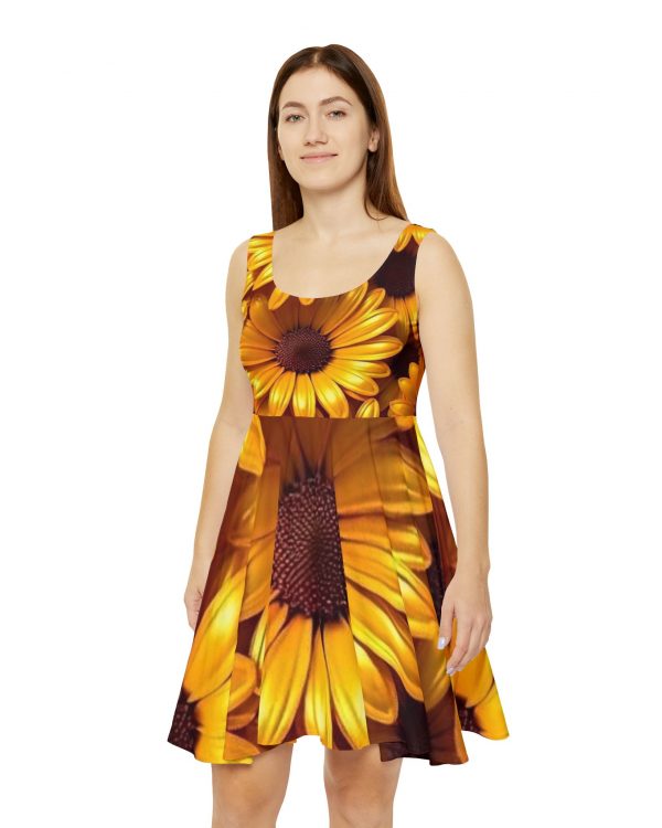 Sunflower Print Skater Dress — Bright Floral Sundress for Women