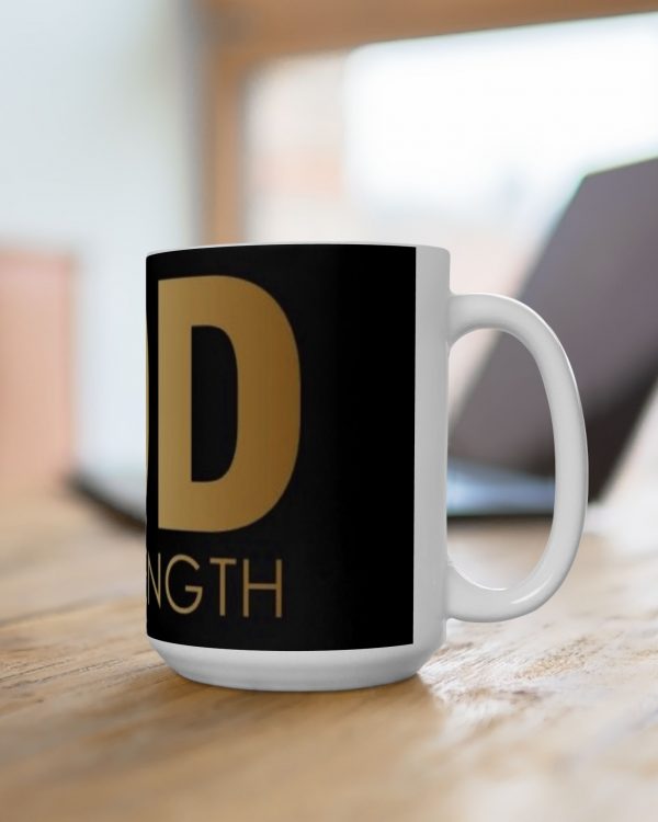 Gold 'God Is My Strength' Ceramic Mug — Inspirational Coffee Cup (11oz & 15oz)