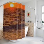 Sunset Ocean Shower Curtain – Warm Orange Seascape Bathroom Decor