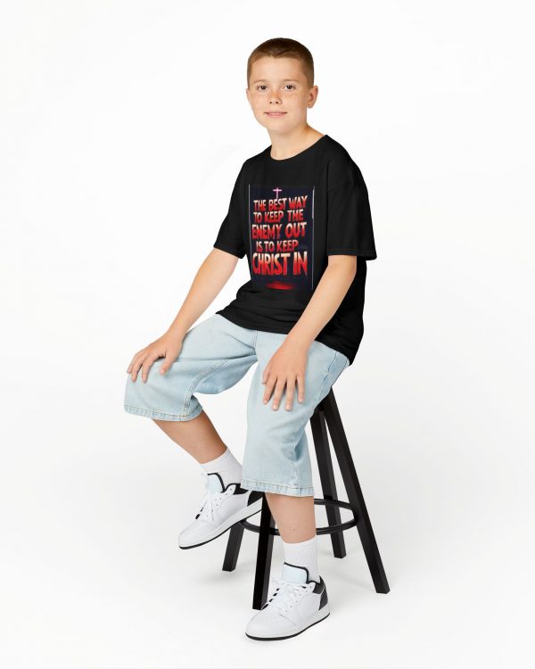Kids Christian T-Shirt — “The Best Way to Keep the Enemy Out is to Keep Christ In”