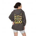 Windbreaker Jacket — "Never Stop Believing in the Power of God" Inspirational Zip Hoodie