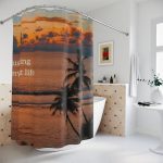 Sunset Palm Shower Curtain — 'just living my best life' Tropical Bathroom Decor