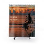Sunset Palm Shower Curtain — 'just living my best life' Tropical Bathroom Decor