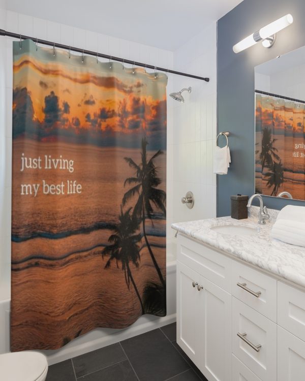 Sunset Palm Shower Curtain — 'just living my best life' Tropical Bathroom Decor