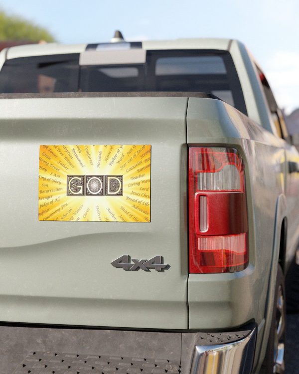 Christian 'GOD' Yellow Radiant Car Magnet — Faith-Inspired Vehicle Decal