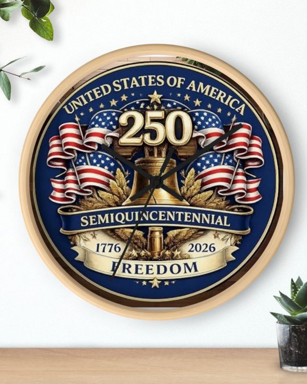 250th Semiquincentennial Wall Clock — USA 1776–2026 Freedom Commemorative Clock