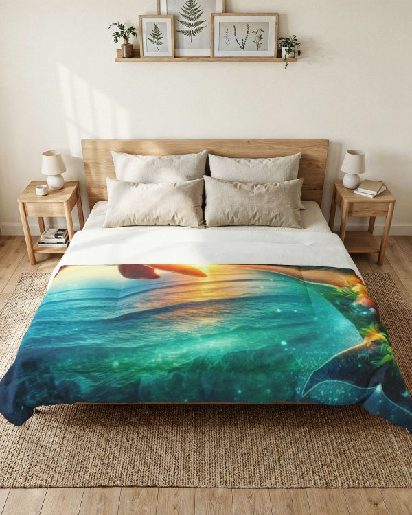 Tropical Dolphin Cotton Comforter – Sunset Beach Ocean Bedding