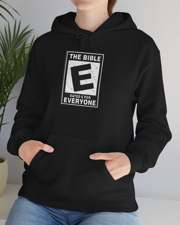 Bible Rated E Hoodie — "The Bible: Rated E for Everyone" Graphic Pullover