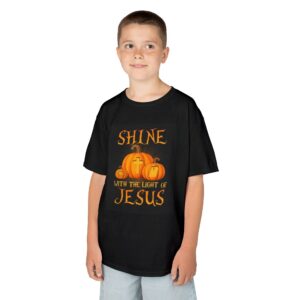 Kids T-Shirt - "Shine with the Light of Jesus" Pumpkin Christian Halloween Tee